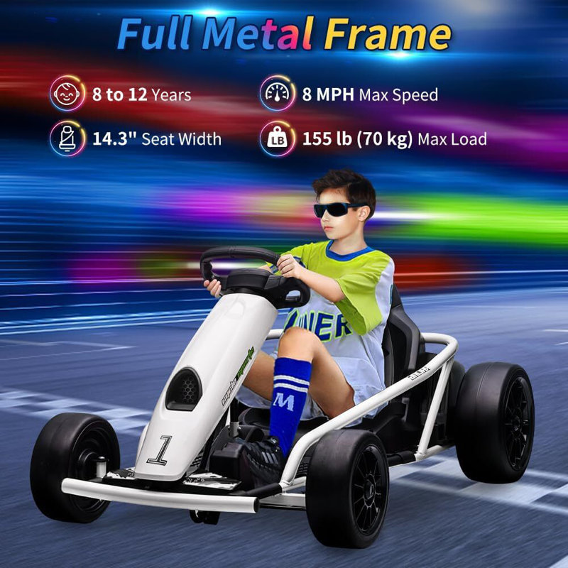 Karting pour enfants 24 V avec moteurs puissants, grande batterie, Blanc