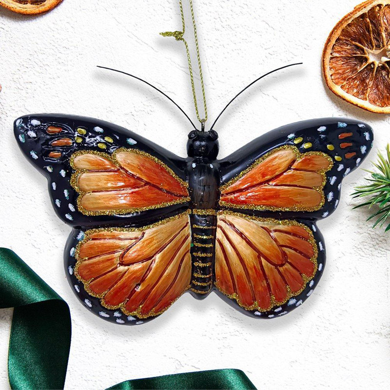 Ornement de Noël papillon en verre monarque