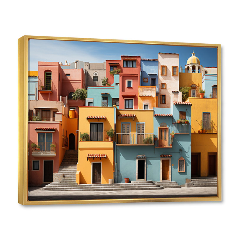 «Colorful Mexico Colorful Casas This IV», reproduction d'art sur toile, H 12 po x l 20 po x P 1 po, Cadre flottant doré