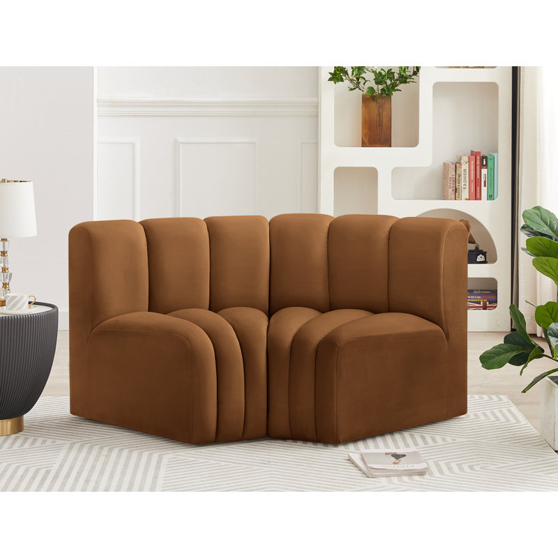 Ivanildo Upholstered Curved Sectional Reversible, Saddle Velvet