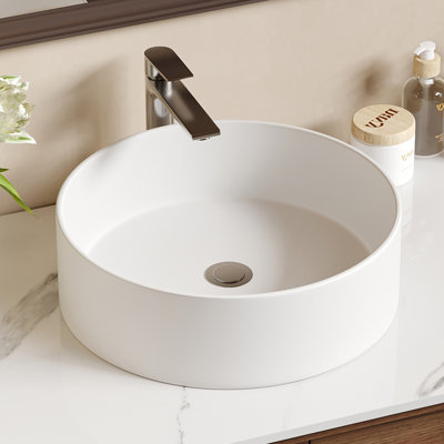 13.78" Modern Round Above-Counter Vessel Sink, White Premium Ceramic Bathroom Sink