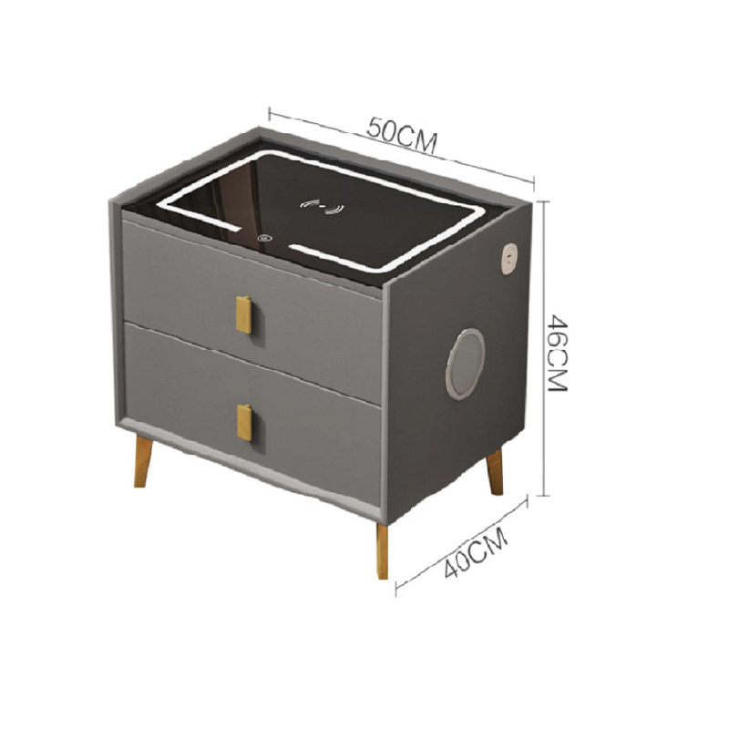 Ashae Trendy Japanese Nightstands Modern Luxury Laden Drawers Wood Smart Basses Bedsides Table, Orange