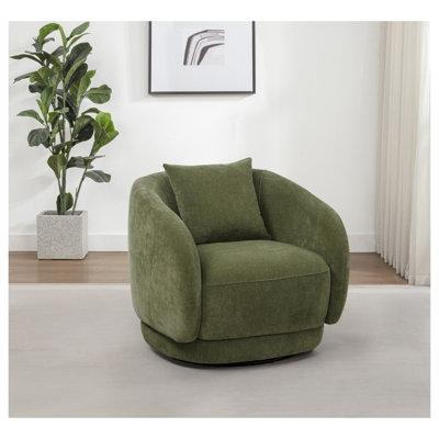 Fauteuil pivotant rembourré Harlan Green avec coussin de dossier amovible, silhouette arrondie contemporaine pour salon