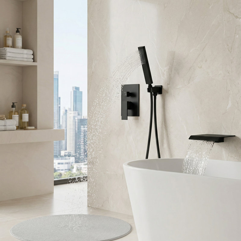 13.2 Gpm High-flow Waterfall Tub & Shower Faucet Matte Black - Wall Mount With 10" Rain Shower Head, Handheld Spray & Cupc Pressure Balance Valve