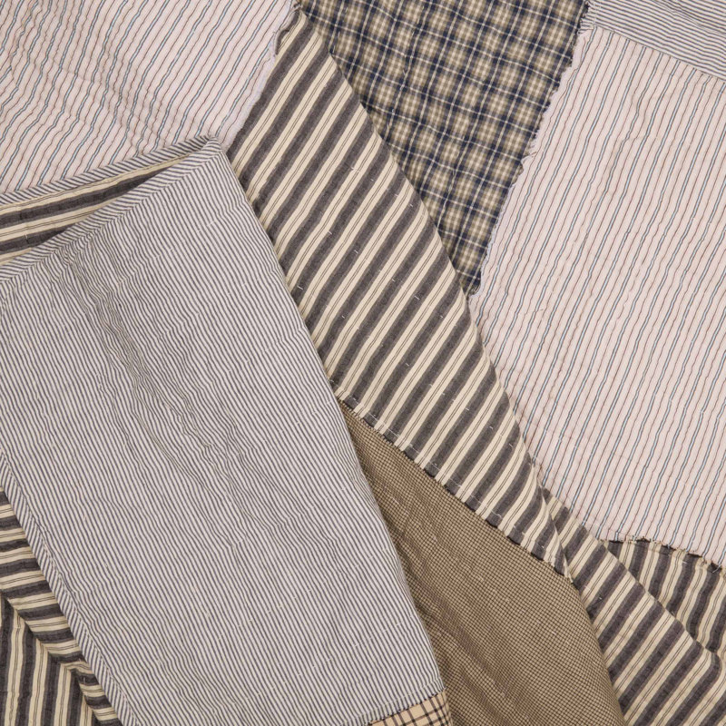 Ashmont Gray and Beige Cotton Reversible King Quilt Set