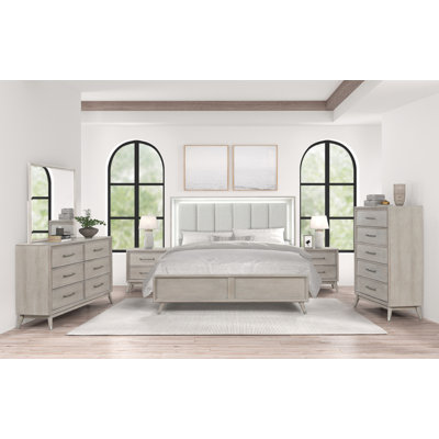 Roundhill Haak Bedroom Set With Touch Led Lighting, Gray Oak Finish, by Wrought Studio