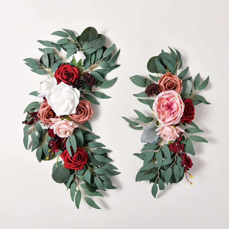Ensemble de 2 festons à motif floral artificiel rustique - Fleurs de pivoine en soie rose pour le linteau, décoration d'intérieur et d'événement