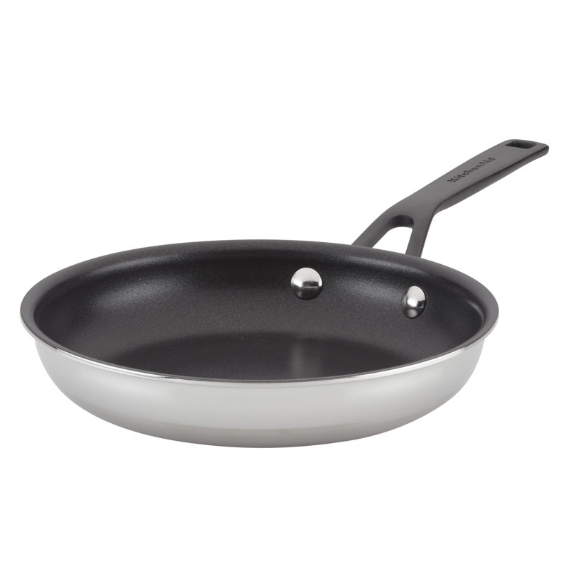 KitchenAid® 5-Ply Clad Stainless Steel Frying Pan, 8.25-Inch, Polished Stainless Steel, 5.59" W, Black