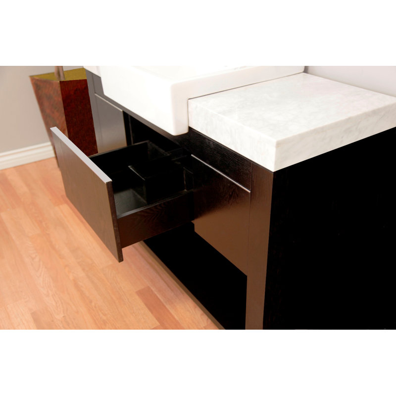 Black Oak Single Freestanding Vanity with White Marble Top