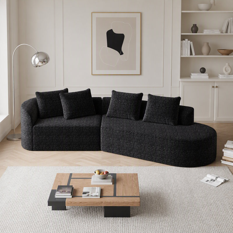 Canapé d'angle moderne surdimensionné en chenille avec assise extra profonde et large, 4 coussins décoratifs et combinaison libre pour salons et chambres à coucher