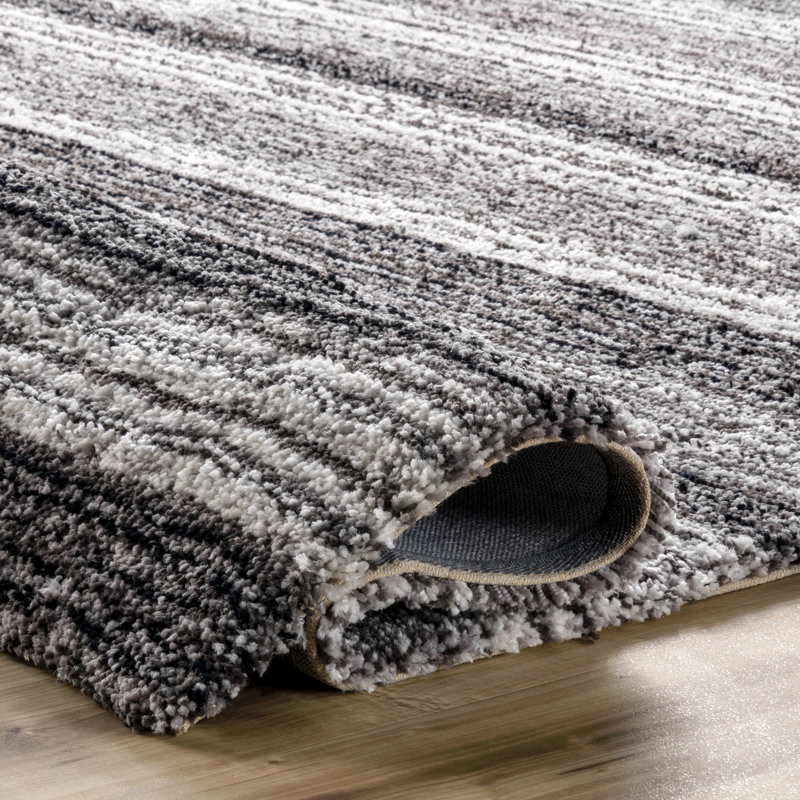 Tapis rayé multicolore gris / brun à poils longs touffeté à la main Panitz, Rectangle de 9 pi x 12 pi