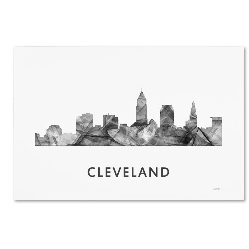 «Cleveland Ohio Skyline WB-BW» par Marlene Watson, impression sur toile, H 22 po x l 32 po x P 2 po