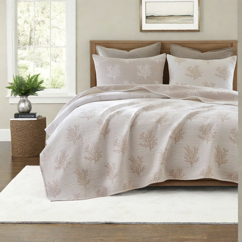 Ensemble de literie réversible pour très grand lit, courtepointe en mélange de coton avec taies décoratives, brun clair