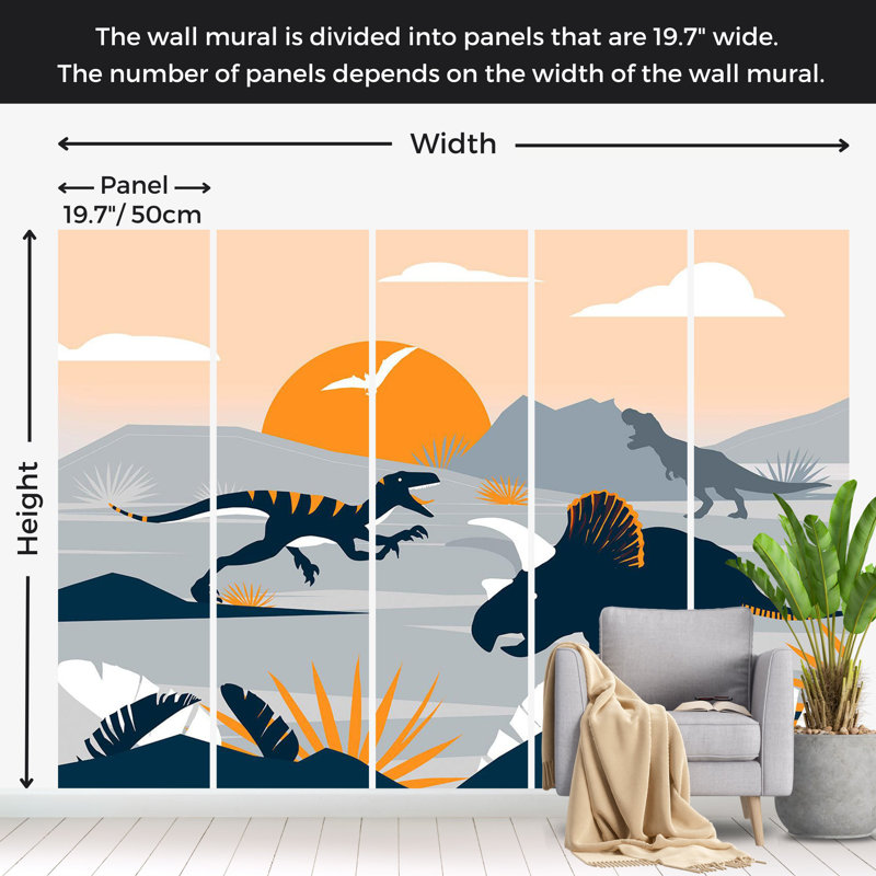 Kids Wallpaper Wall Mural - Abstract Dinosaurs Landscape, 110" L x 157" W