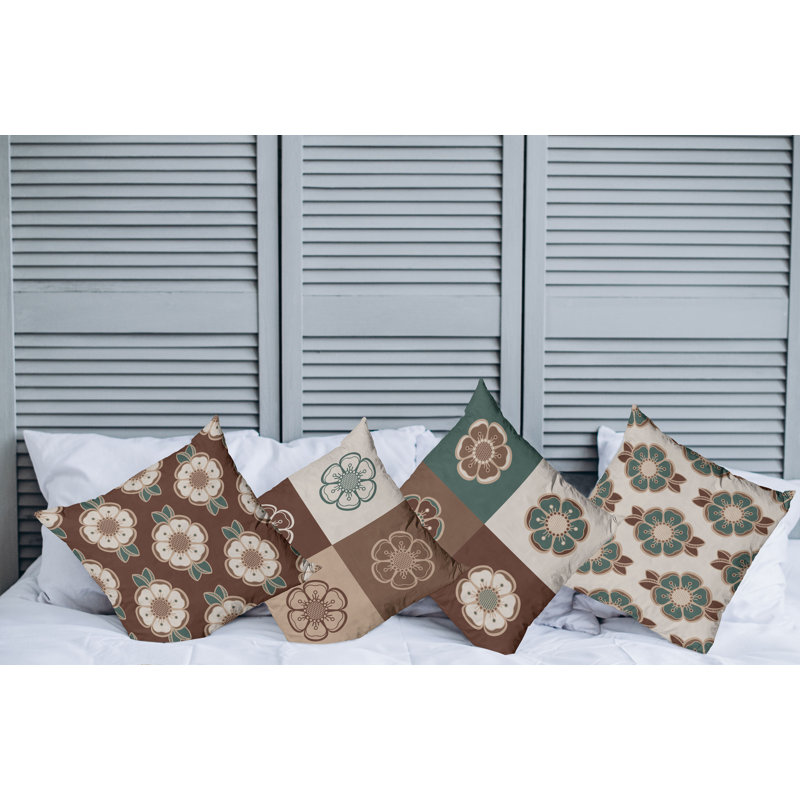 Housse de coussin Abstract, 12 po x 12 po, Brun / coquille d'œuf / vert