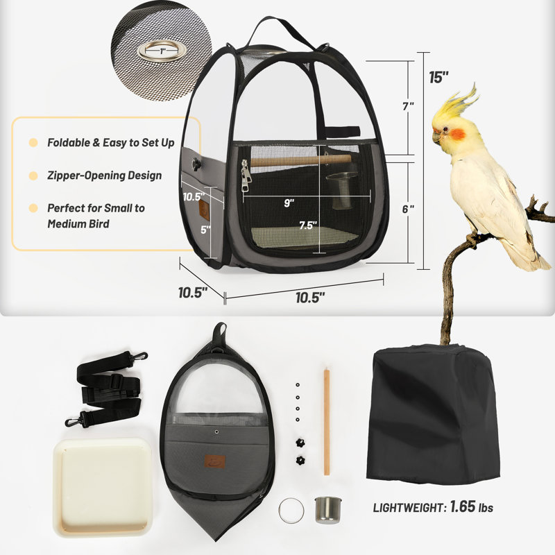 Cage à oiseau, porte-oiseau pour voyage avec fenêtres transparentes, sac pour animal de compagnie portable pour perroquet, visite de Vet, extérieur, petits animaux