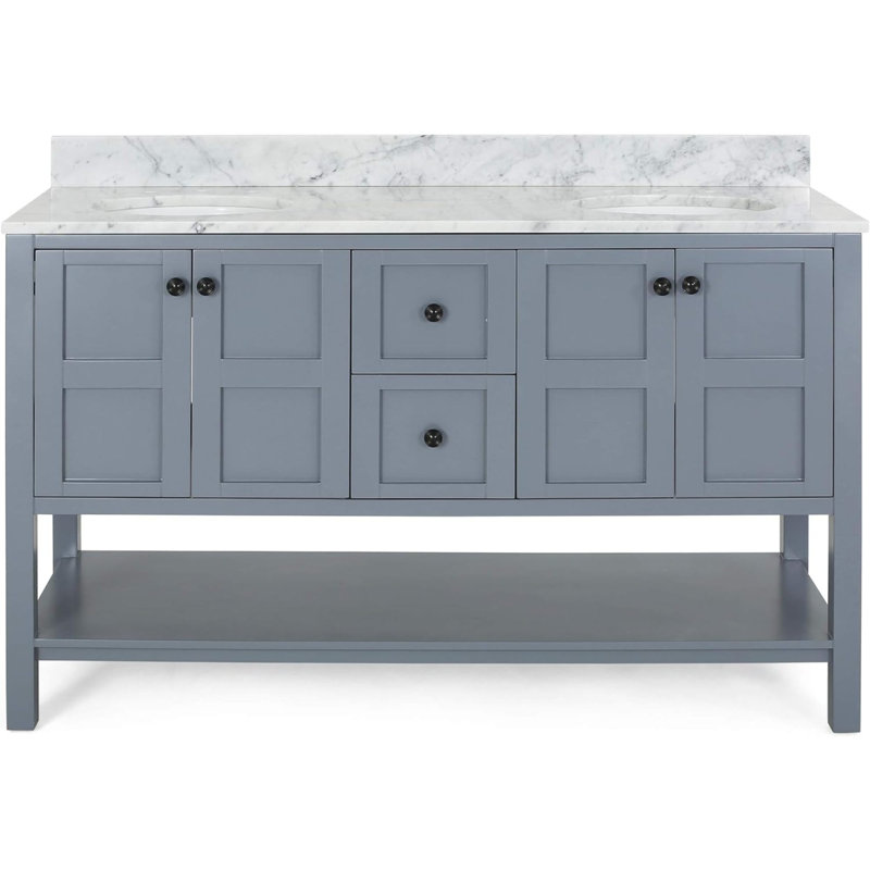 Ensemble de meuble-lavabo double 61 po avec plateau en marbre Diavionne