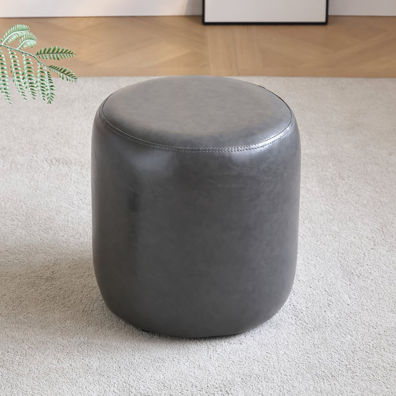 Petit repose-pieds rond en similicuir de 11,8 po, Gris