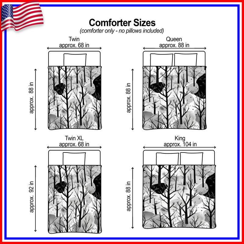 Black White Forest Illustration Comforter, Twin