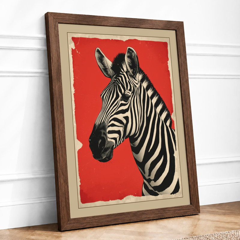 Zebra in Red Modern - Framed Print, A1 - 84.1 x 59.4 cm, Walnut