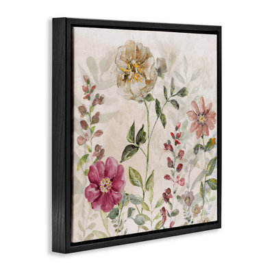 «Flowers in Soft Earth Tones», art mural encadré sur toile flottante, design par Sally Swatland
