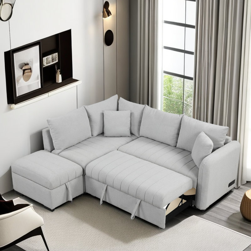 Upholstered Sectional, Gray Fabric