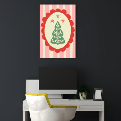 Festive Folk Christmas Tree Minimalist Whimsical Abstract Christmas Tree Winter Landscape Wall Art Print 1 Piece Wrapped Canvas Wall Art