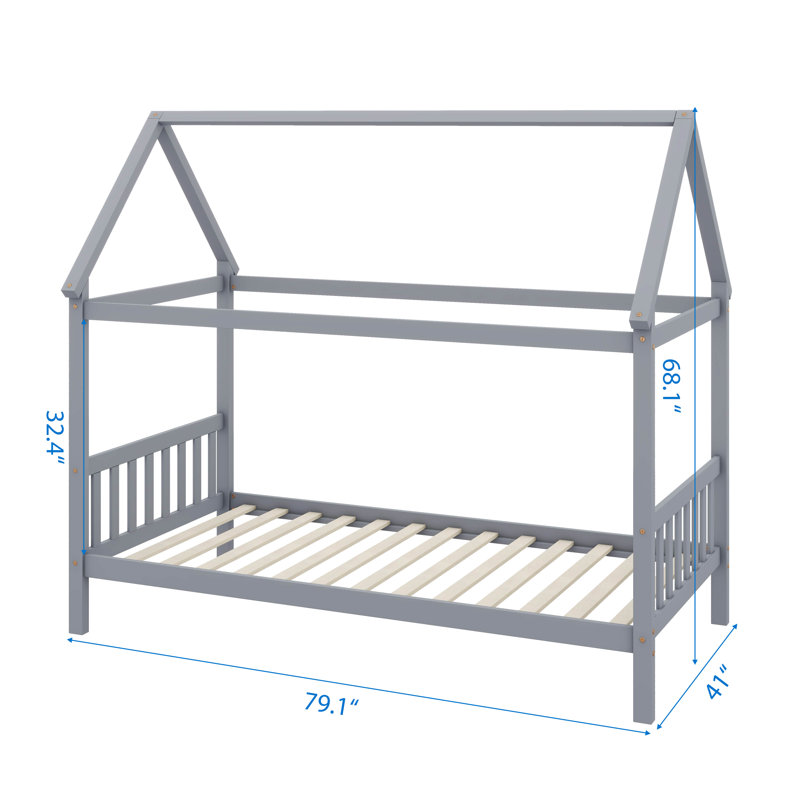 Lit simple pour enfant en forme de maison, Gris clair