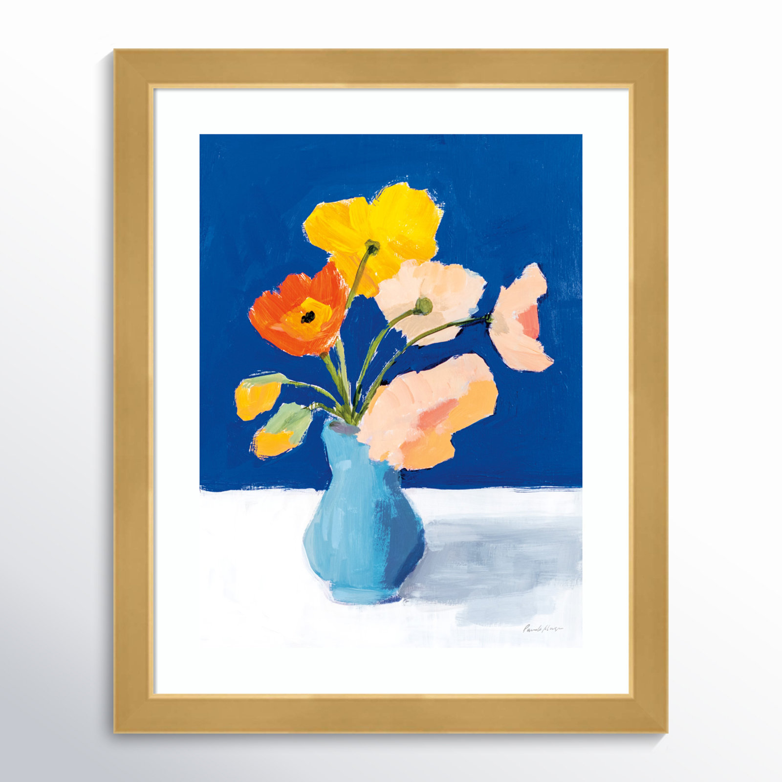 Poppies On Blue by Pamela Munger, 18.12" H x 14.62" W x 0.88" D, Black