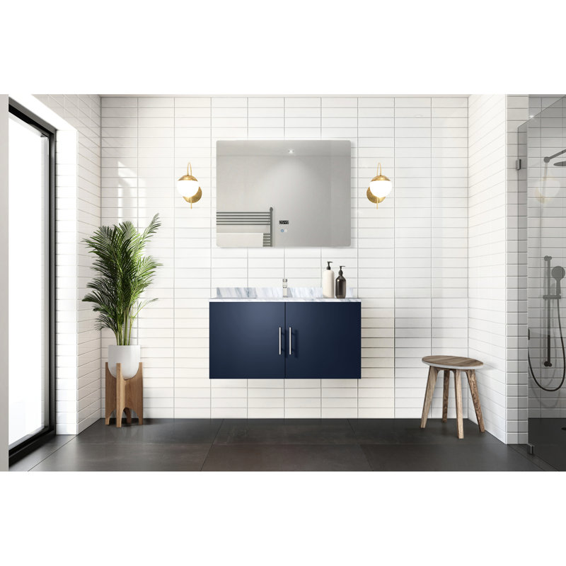 Meuble-lavabo bleu marine en marbre et 36 po Miroir à DEL - Teinture à gratter, armoire spacieuse à gratter, armoire, charnière à fermeture douce