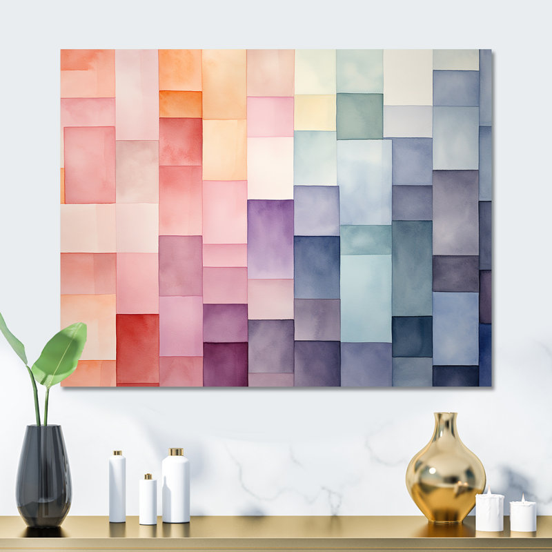 Multicolor Cubes Patterns III - Art mural géométrique en métal, H 12 po x l 20 po x P 1 po