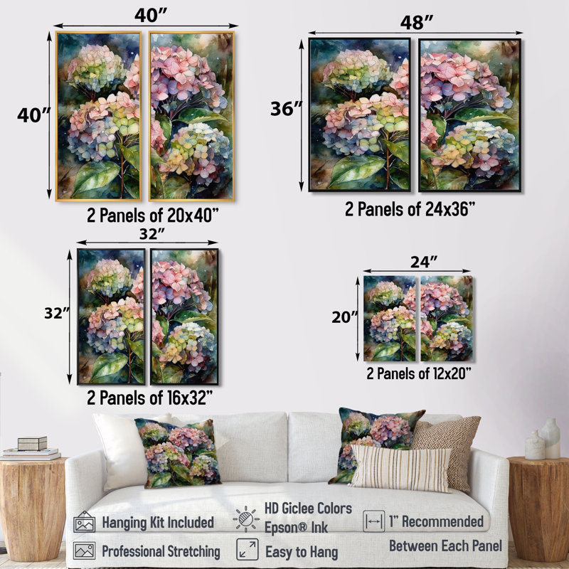 Art mural traditionnel mauve, hydreangea I - orange, 36" H x 48" W, Impression encadrée flottante, Black