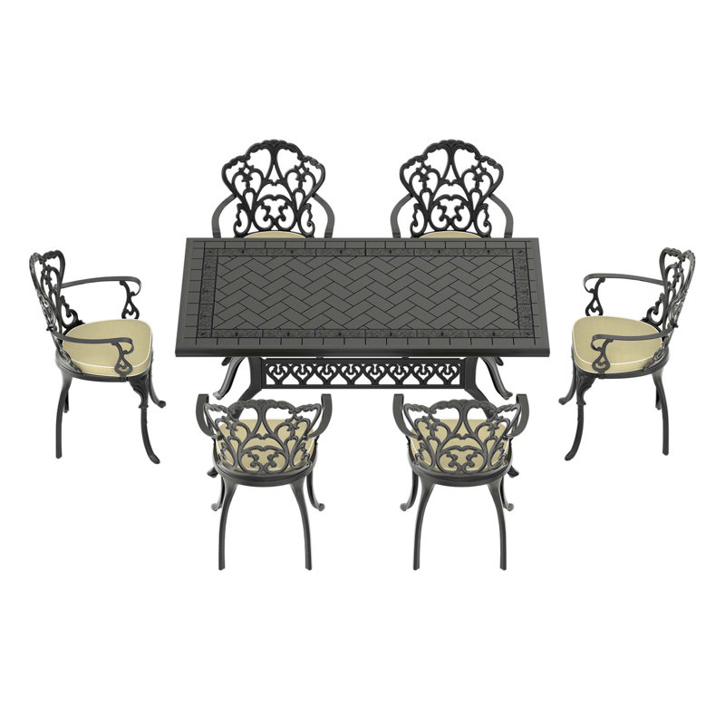 Ensemble de 7 meubles de patio en aluminium coulé avec coussins 7 pièces