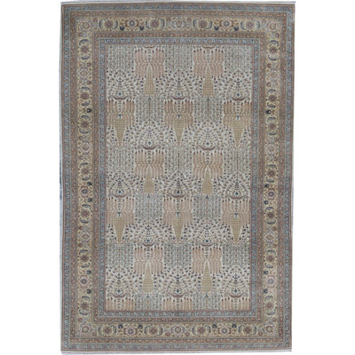 Tapis ivoire et doré de haute qualité noué à la main