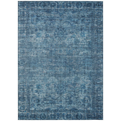 Machine Washable Indoor/Outdoor Xhevrie Blue Rug