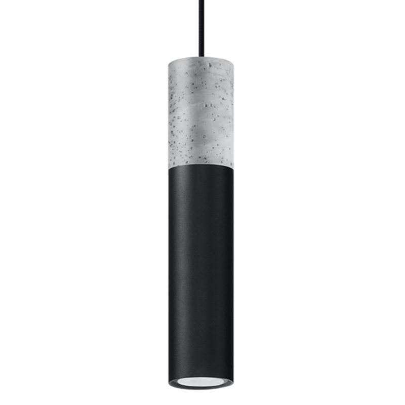 Pecos 1 - Light Silver/Black Cylinder Pendant, Concrete