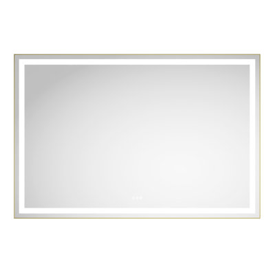 Miroir de salle de bain 72 po x 48 po Brouillard, 3 options de couleur, gradation continue. Fixé au mur avec cadre en aluminium brossé doré et miroir de coiffeuse personnalisable à luminosité et lumières avant et arrière. Fixé,