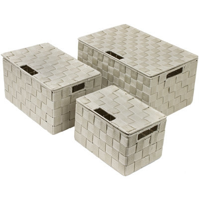 Weave Stackable Fabric 3 Piece Basket Set