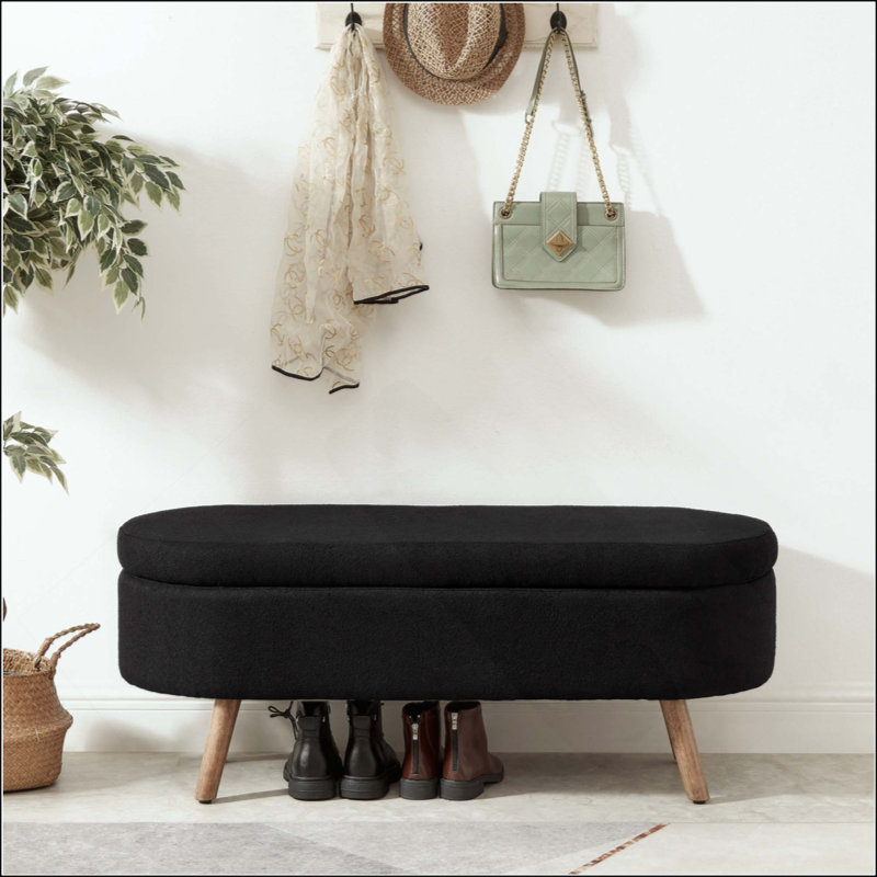 Banc de rangement avec repose-pieds ovale Luxury, Noir