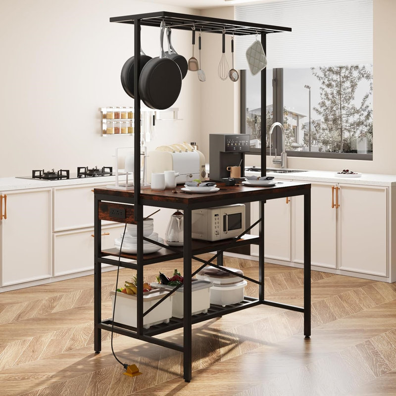 Étagère de boulanger de cuisine avec rangement pour le salon, brun et noir rétro