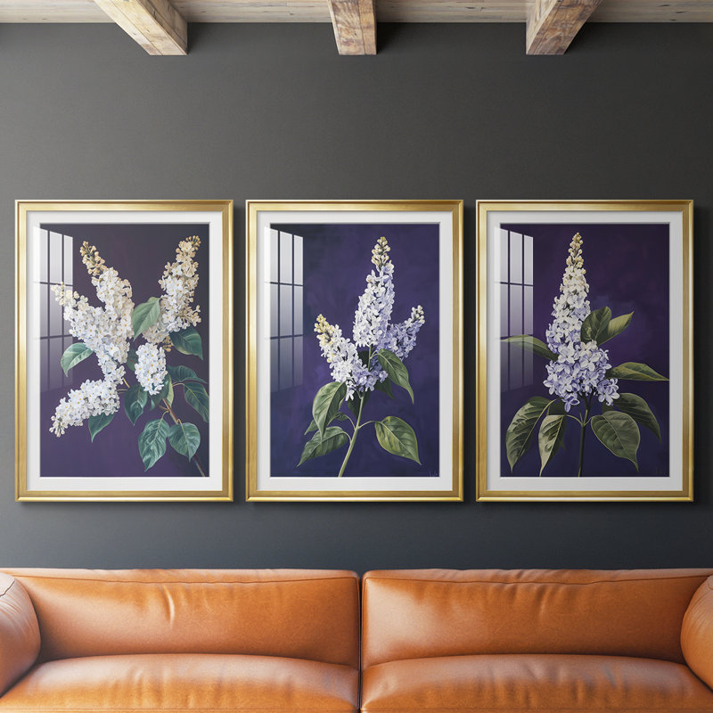 FLORAL Series CCxxix - Impression sur mesure encadrée de qualité supérieure - 3 pièces, H 15 po x l 19 po, Doré
