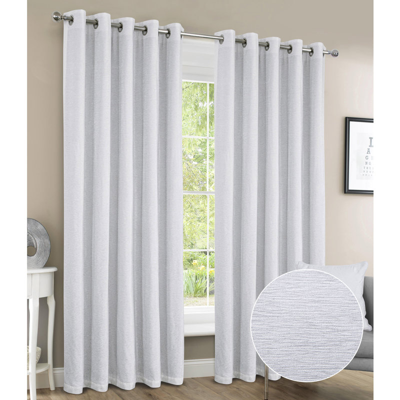 Krishaan Eyelet Blackout Thermal Curtains Pair, White, 114cm Width x 137cm Drop
