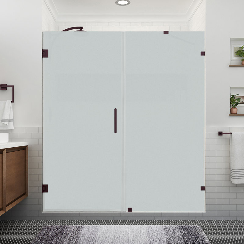 Porte de douche à charnière sans cadre avec verre givré ultra-lumineux Nautis XL l 72,25 po x H 80 po, Bronze