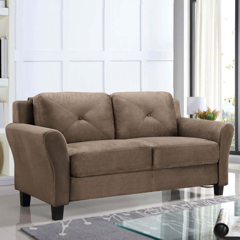 Ibiza 57.87" Round Arm Tufted Back Loveseat, Brown Microfiber