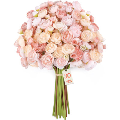 30pcs Ranunculus Artificial Flowers Faux Silk Mini Ranunculus, Artificial Flowers Indoor For Diy Bouquets, Bulk Fake Wedding Filler Flowers For Bride Decorations, Dustyrose&cream&shabbyblush