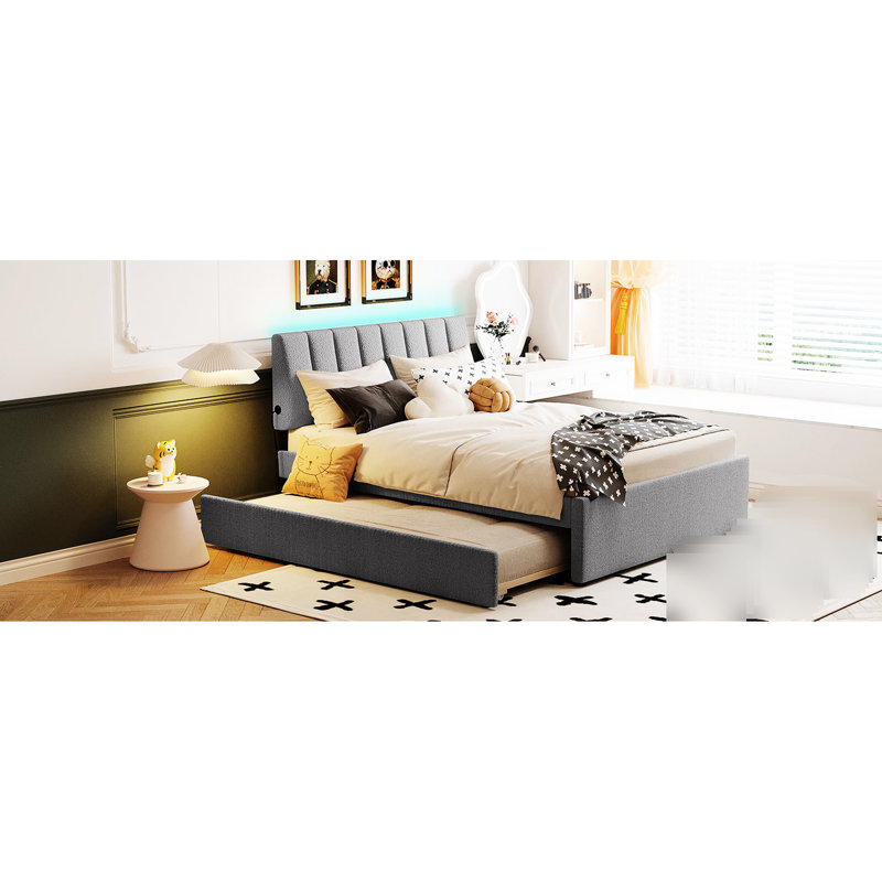 Lit plateforme tapissier Sparkling Grey, Lit double, Gris