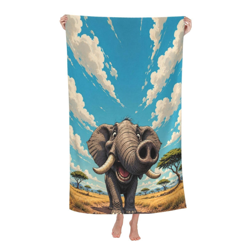 Serviette de plage à séchage rapide, grande serviette de bain en microfibre, motif éléphant amusant, douce et confortable, très absorbante, légère et facile à ranger, idéale pour la piscine, le camping et les voyages, peut également servir de couverture légère. Dimensions : 152 x 203 cm (60 x 80 pouces).