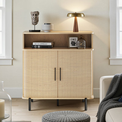Fluted Storage Cabinet with Sliding Tambour Doors (Wood)