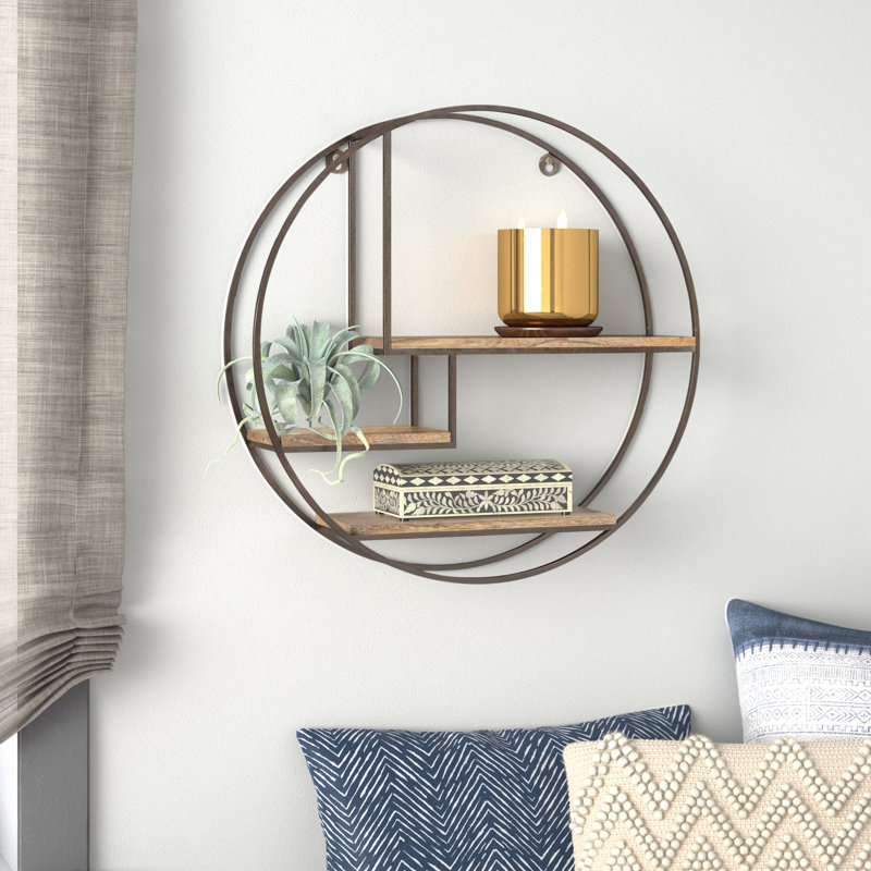 Étagère murale circulaire en bois massif de 3 pièces Aberdeen, Bronze