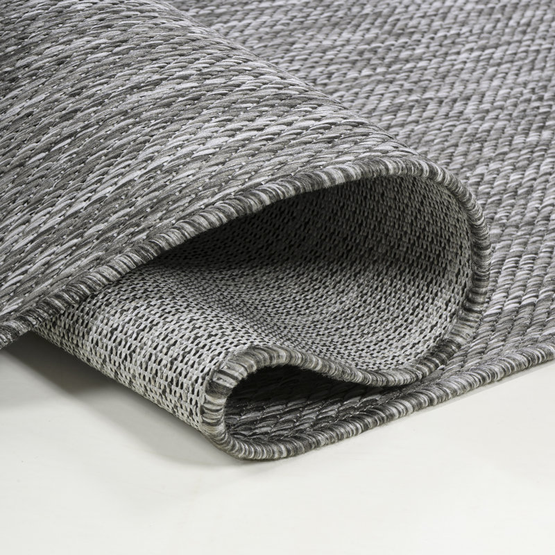 Montalvo Modern Minimalist Radius Corner Solid Gray Indoor/Outdoor Rug, Novelty 2' x 8'